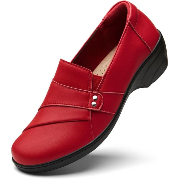 Kordal Women's Red Slip-Ons Lightweight Leather Stylish Casual Loafers Shoes - Picture 2 of 9